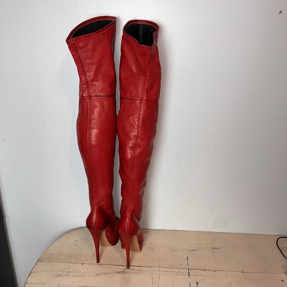Casadei Red 100% Leather Over The Knee Boots - Picture 2 of 14